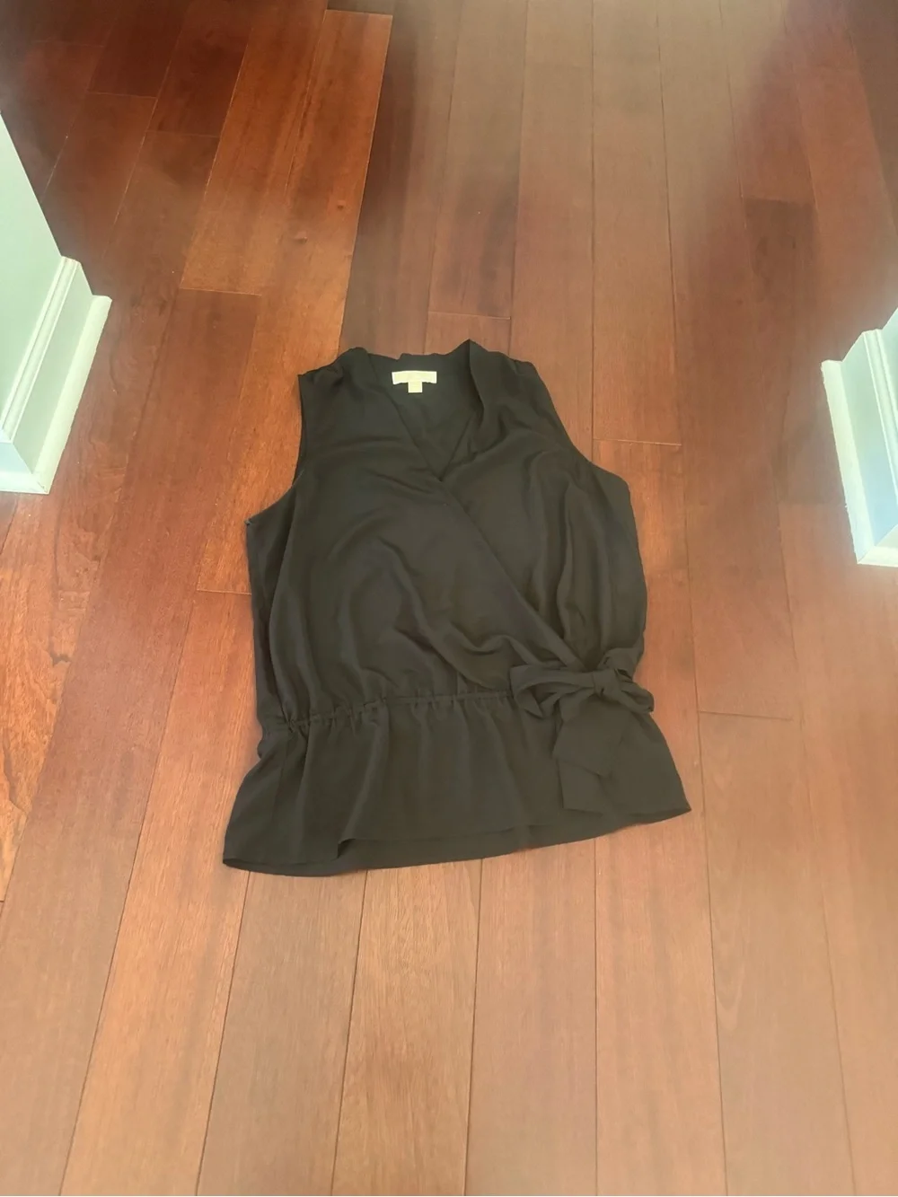 Michael Kors Black Sleeveless Wrap Tie Peplum Camisole